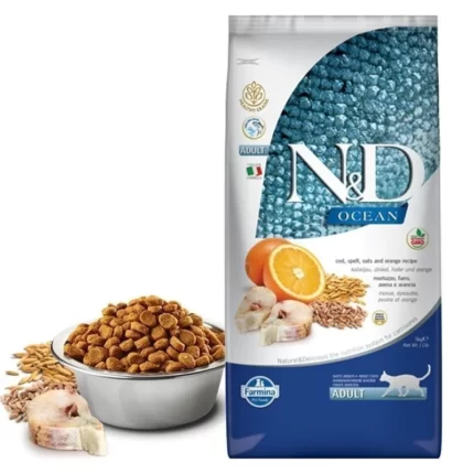 ND Ocean Düşük Tahıllı Morina Balıklı Portakallı Yetişkin Kedi Maması 1.5 Kg